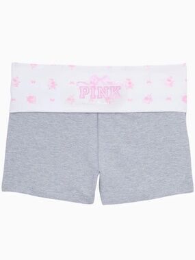 VS PINK x LOVESHACKFANCY COTTON MICRO FOLD OVER SHORTS GRAY FLORAL HTF NWT SM